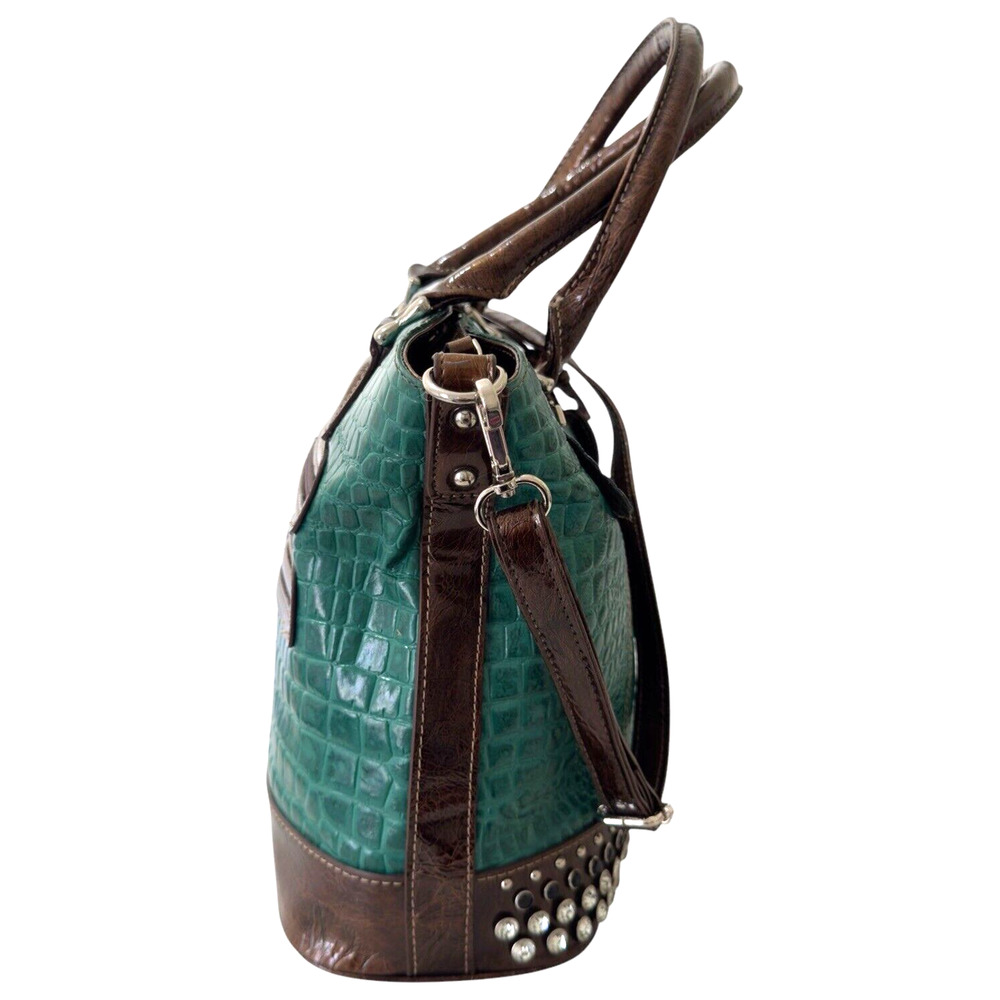 Vintage Madi Clare MC Emerald Green Croc Leather Rhinestone Shoulder Purse. - Picture 4 of 13